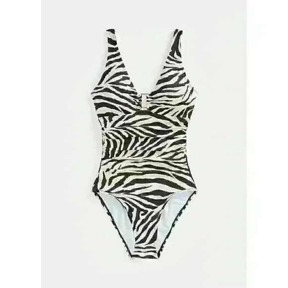 Lauren Ralph Lauren Womens 14 Zebra-Print Ring-Front One-Piece Swimsuit NWT $140 - Picture 2 of 4